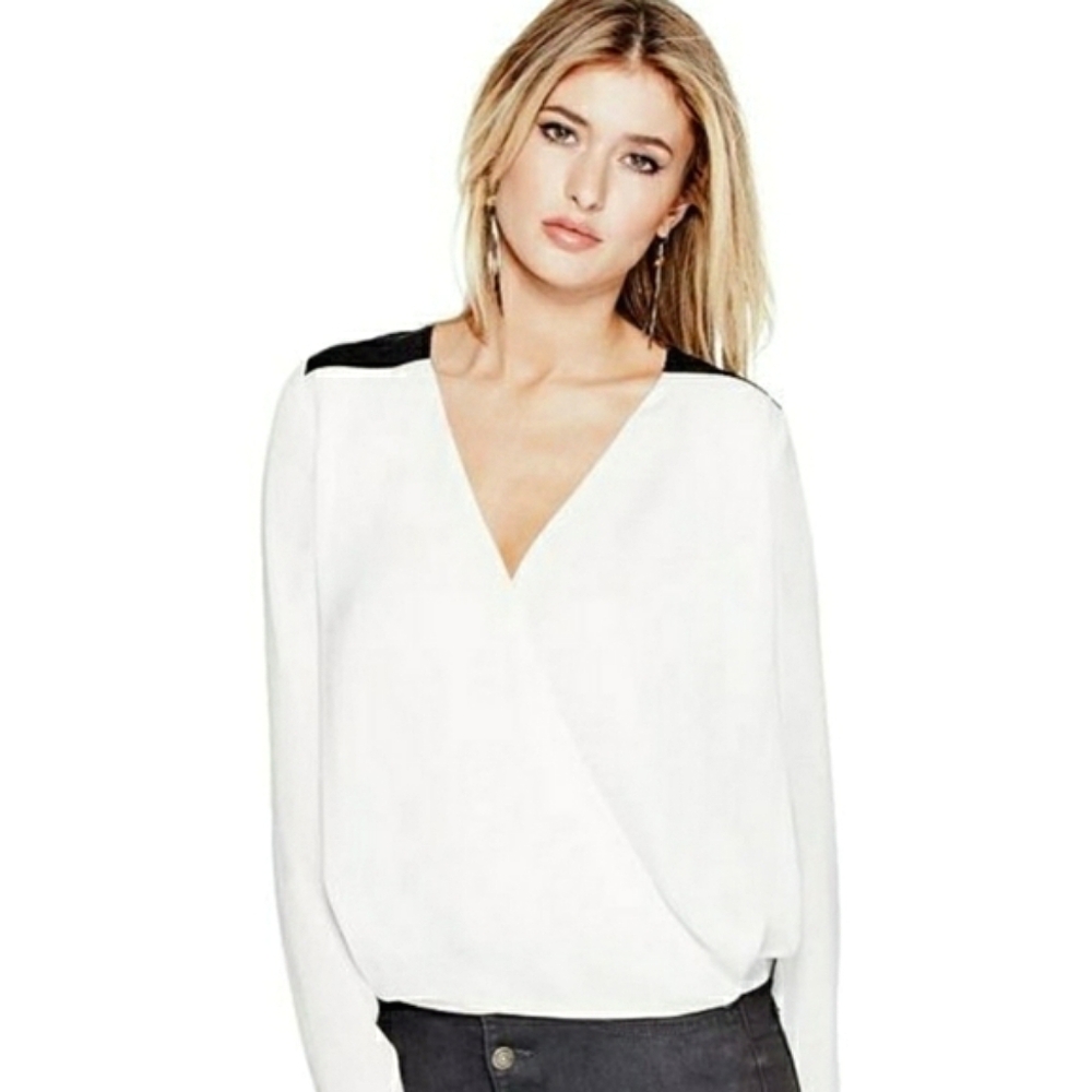 Guess long sleeves Lace neck Blouse size M